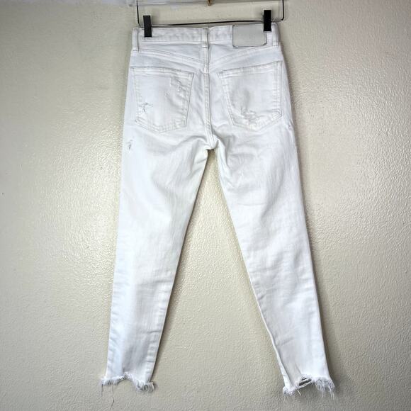 Moussy Vintage Glendele Skinny Jean Denim White Distressed Cropped 25 - Picture 7 of 9